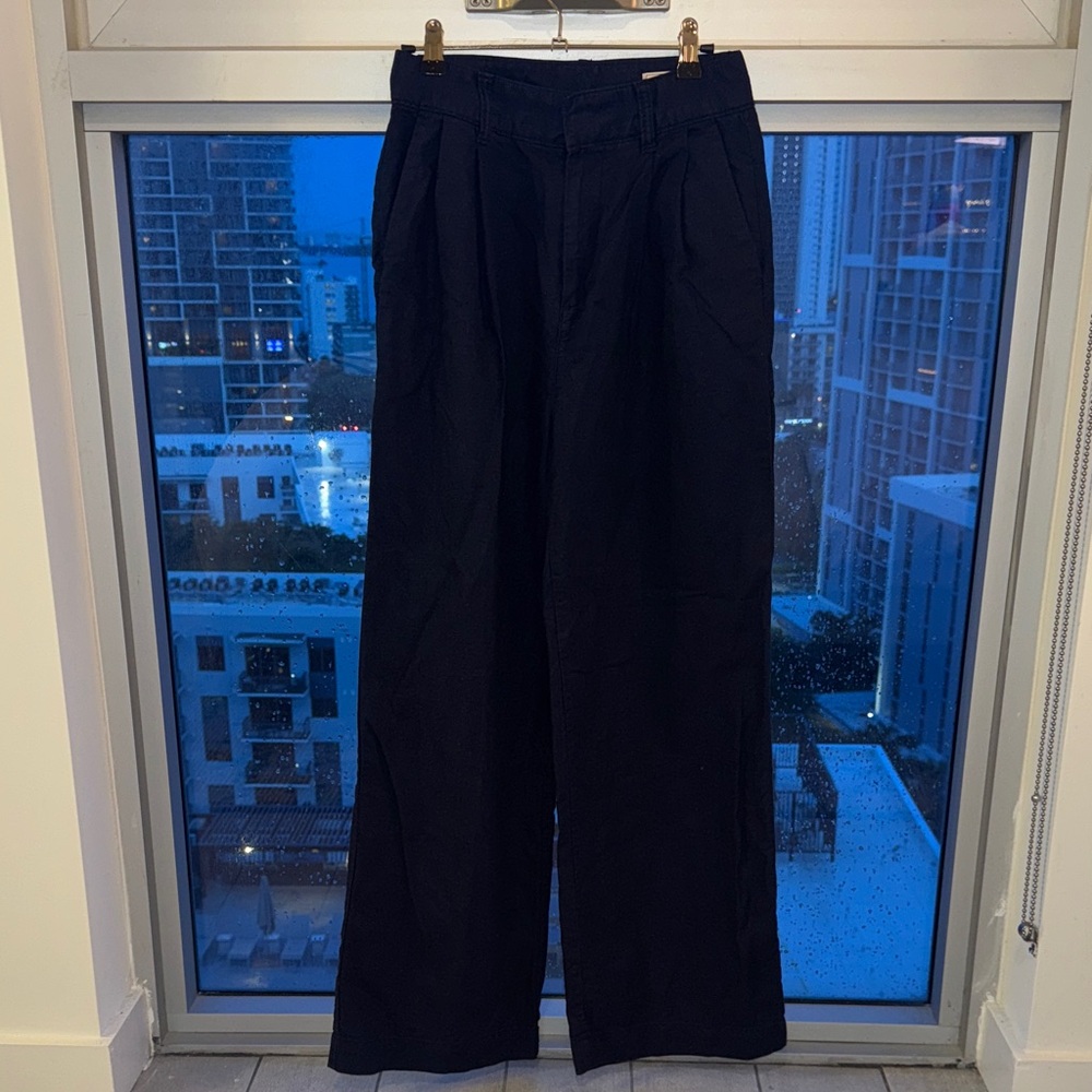Loft Pleated Linen Pants Navy